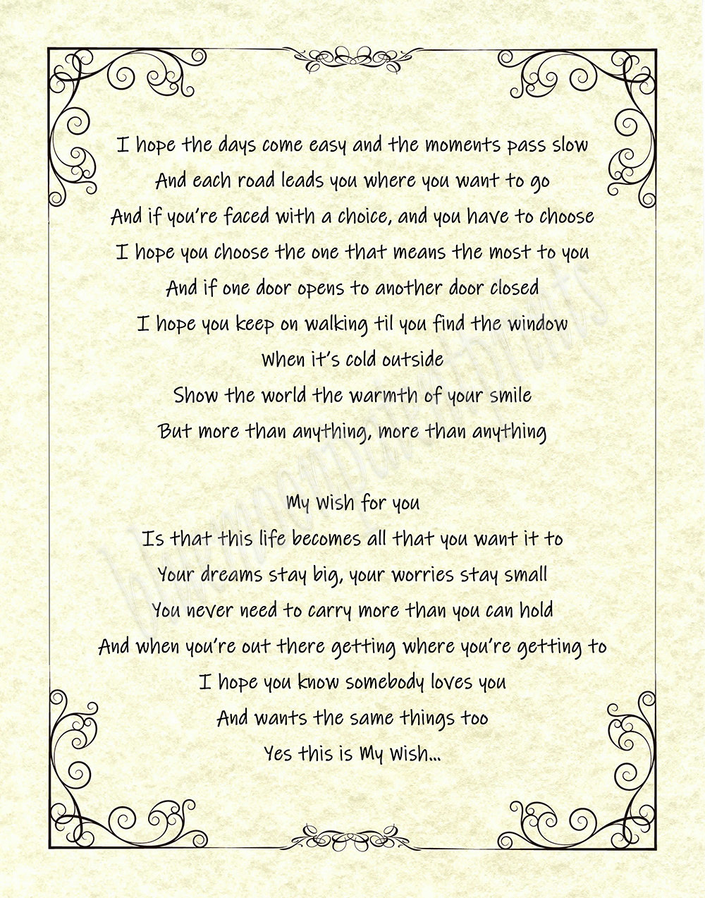  My Wish For You Lyrics Poster, Rascal Flatts