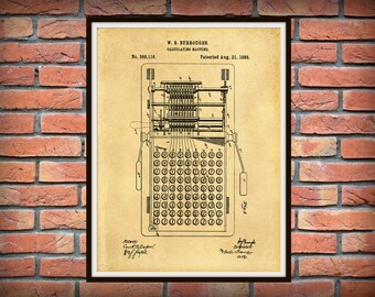 1888 Burroughs Calculator Patent Print - Burroughs Calculator Poster - Burroughs Adding Machine Patent - Cash Register - Accountant Decor