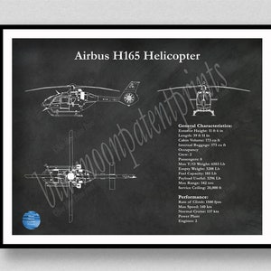 H165 Airbus Helicopter Art Print, H165 Helicopter Blueprint, Helicopter Pilot Gift, Helicopter Décor, H165 Airbus Wall Art
