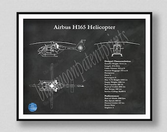 H165 Airbus Helicopter Art Print, H165 Helicopter Blueprint, Helicopter Pilot Gift, Helicopter Décor, H165 Airbus Wall Art