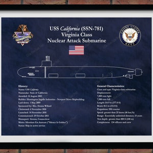 USS California SSN 781 Drawing, Virginia Class Submarine Blueprint, USS California Submarine Poster, Uss California Ssn781 Blueprint