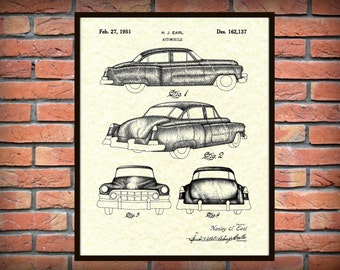 Patent 1951 Cadillac Automobile Design Patent -  Art Print - Poster - General Motors Automobile - Luxury Car Wall Art - Auto Dealer Art