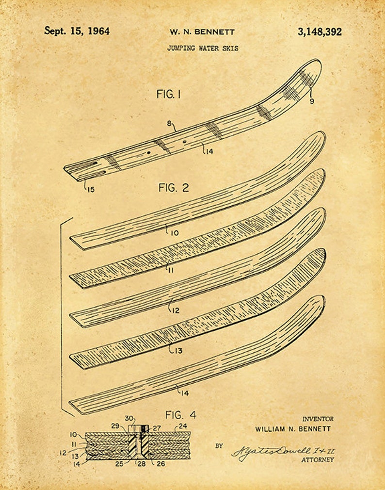 1964 Jumping Water Skis Patent Print Water Ski Blueprint Etsy