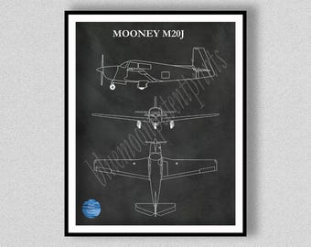 Mooney M20J Drawing, Cirrus SR22 Airplane Poster, Mooney M20J Art Print, Mooney Airplane Poster, Aviation Wall Art, Pilot Gift Idea