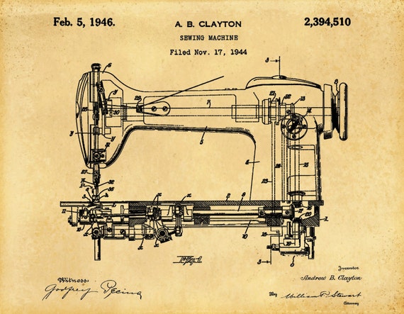 1944 Sänger Nähmaschine Patent Druck Nähmaschine Poster | Etsy