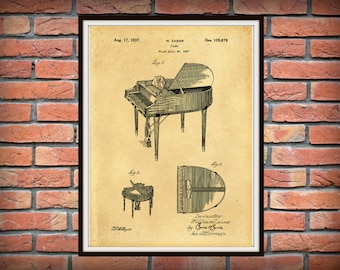 1937 Wurlitzer Piano Patent Print - Grand Piano Patent Print - Music Art Print - Piano Poster - Musical Instrument - Orchestra Decor -