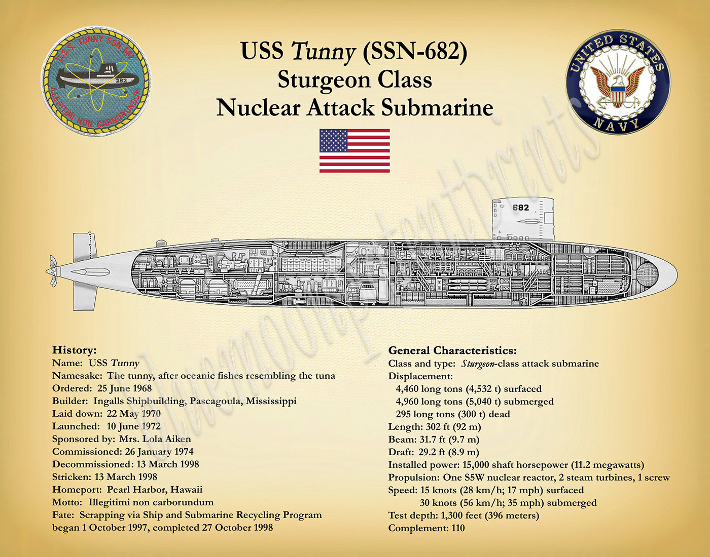 USS Tunny SSN-682 Sturgeon Class Submarine Cutaway Drawing - Etsy UK