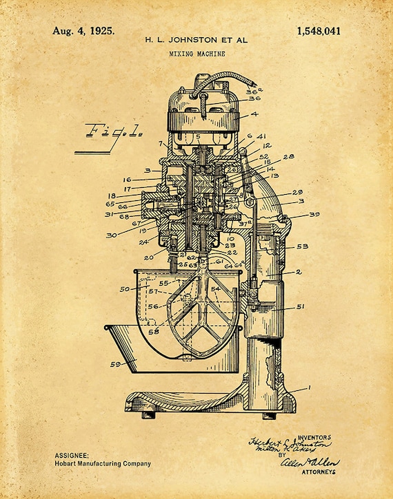 1925 Hobart Mixer Patent Print, Hobart Commercial Mixer Poster