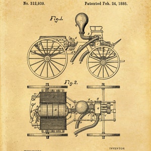 1885 Electric Fire Engine Patent Print - Fire House Decor - Firefighter ...
