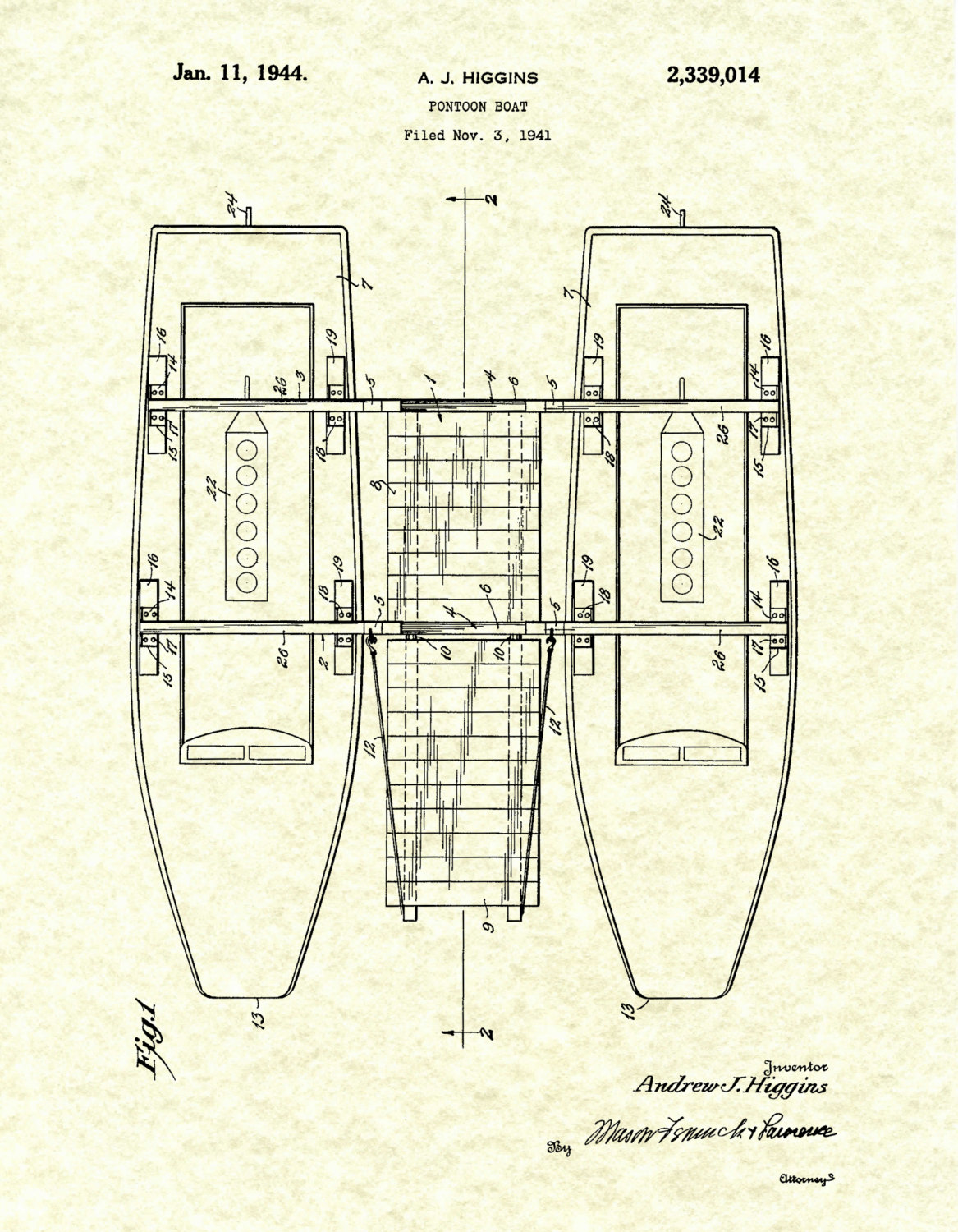 1941 Pontoon Boat Patent Print - Boat Poster - Sailing Vessel - Nautical  Theme Decor - Marina Decor - Party Boat Patent Print