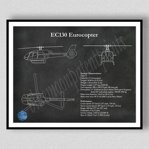 EC130 Eurocopter Print, EC-130 Helicopter Blueprint, Helicopter Pilot Gift, Helicopter Decor, EC130 Drawing