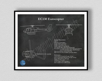 EC130 Eurocopter Print, EC-130 Helicopter Blueprint, Helicopter Pilot Gift, Helicopter Decor, EC130 Drawing