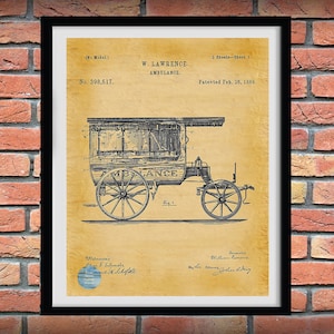 1889 Ambulance Patent Print - Doctors Office - Hospital Decor - EMT Patent - Medical Poster - EMS Wall Art - Paramedic Gift Idea