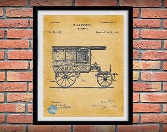 1889 Ambulance Patent Print - Doctors Office - Hospital Decor - EMT Patent - Medical Poster - EMS Wall Art - Paramedic Gift Idea