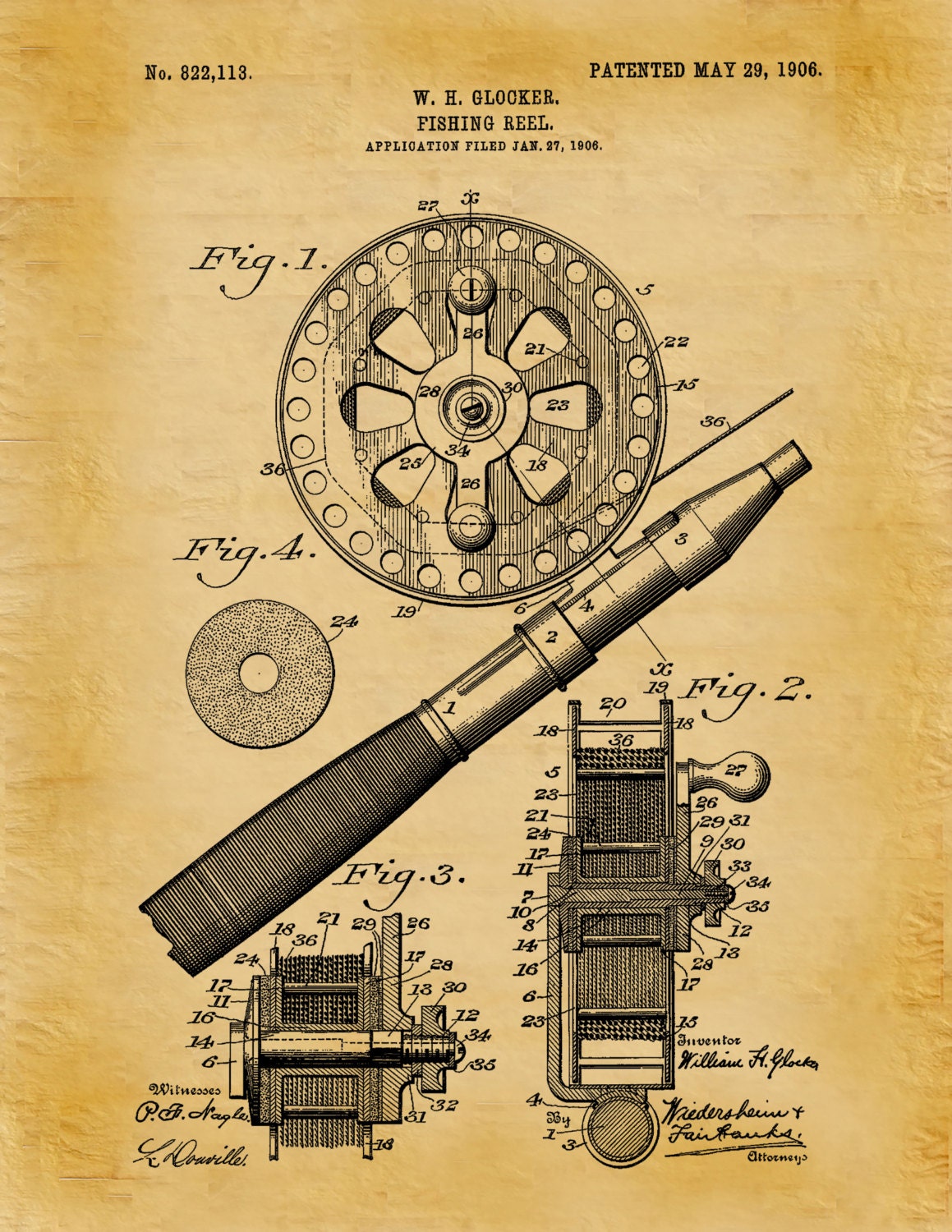 1909 Lockhart Antique Fishing Lure Patent Print Art Drawing Poster