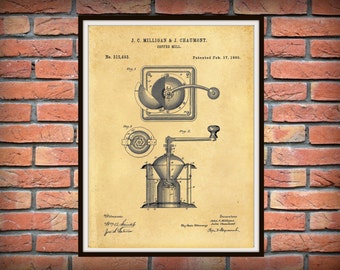 1885 Coffee Mill Patent Print - Coffee Grinder Patent Print - Kitchen Decor - Coffee Shop Decor - Barista Gift Idea - Coffee Lover Gift Idea