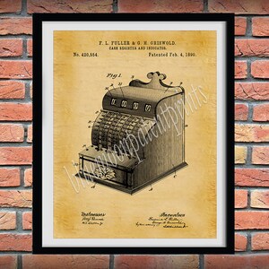 1890 Cash Register Patent Print - Grocery Store Decor - Antique Cash ...