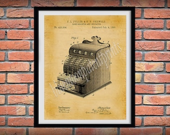 1890 Cash Register Patent Print - Grocery Store Decor - Antique Cash Register Poster - Antique Calculator Print - gift store art