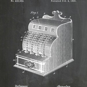 1890 Cash Register Patent Print - Grocery Store Decor - Antique Cash ...