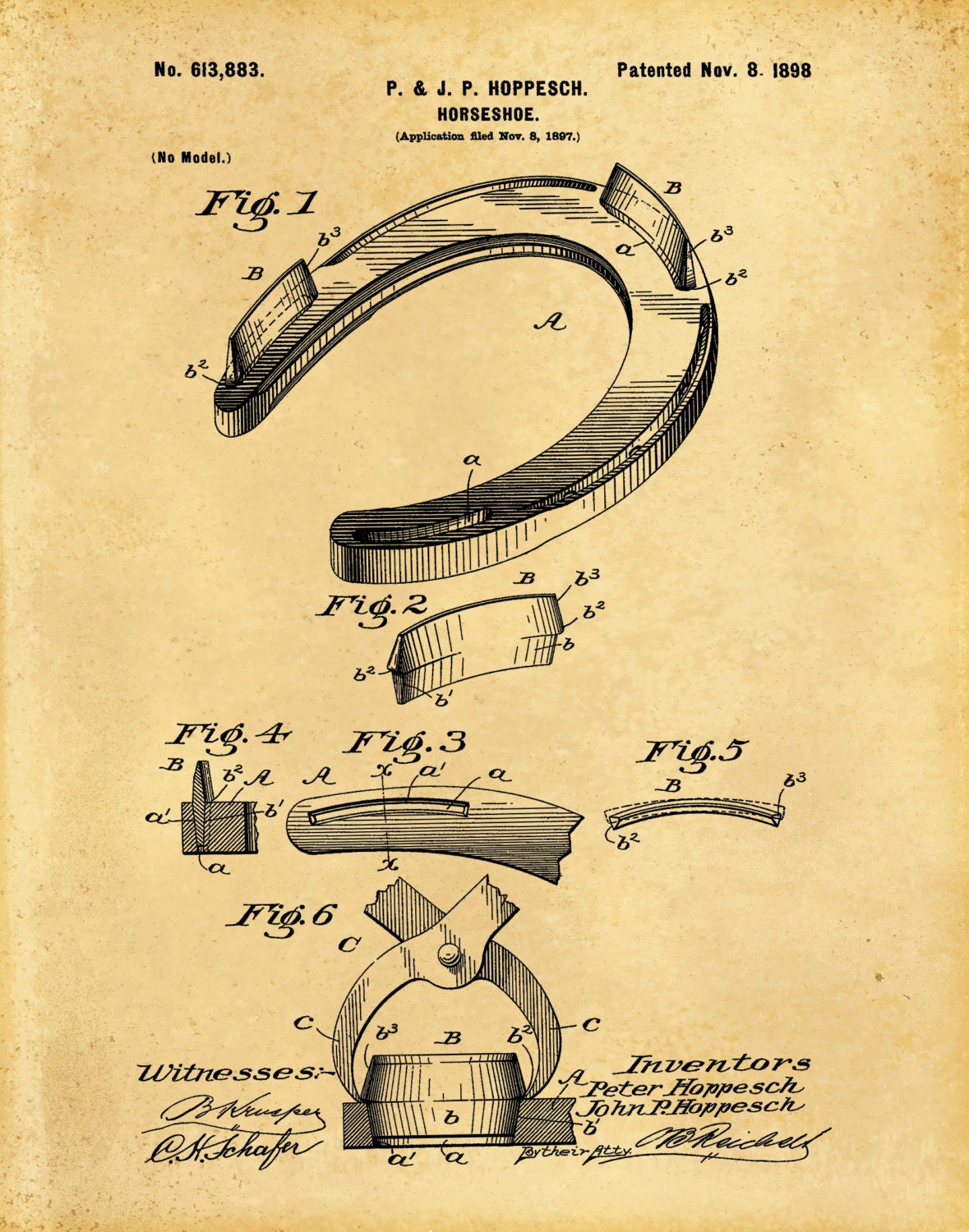 1898 Horseshoe Patent Print, Equestrian Art Print, Good Luck Horseshoe, Equine Wall Art, Cowboy Art, Blacksmith Art, Horseshoe Poster