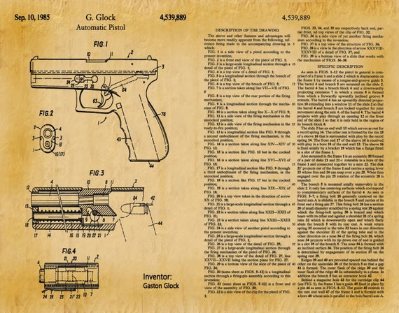 Glock Automatic Pistol Gun Firearm Patent Art Poster Print