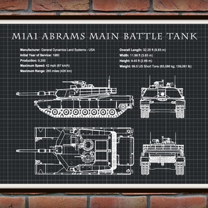 1980 M1A1 Abrams Main Battle Tank Designed for the US Military - Drawing Illustration - Poster Print - Soldier Wall Art - War Wall Art