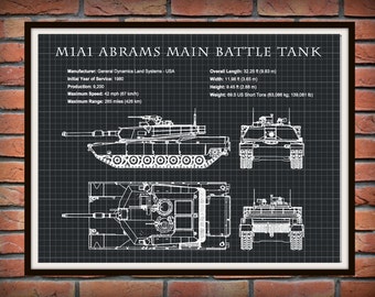 1980 M1A1 Abrams Main Battle Tank Designed for the US Military - Drawing Illustration - Poster Print - Soldier Wall Art - War Wall Art