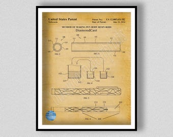 Diamond Cast Pen Patent Print, Pen Body Resin Rods Poster, McKenzie Pen Blueprint