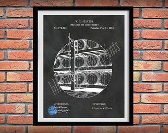 1883 Whisky Patent Print, Aging Whisky Barrel Blueprint, Microbrewery Décor, Moonshine Manufacturing Poster, Whiskey Barrel Décor,