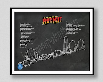 Hollywood Rip Ride Rockit Roller Coaster Poster, Rip Ride Rockit Coaster Wall Art, Hollywood Rip Ride Rockit Drawing