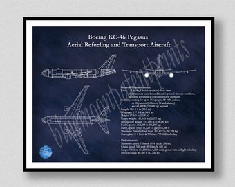 Boeing KC-46 Pegasus Airplane Drawing, KC-46 Aerial Refueling Aircraft Blueprint, US Air Force Refueling Airplane, Military Aircraft Art