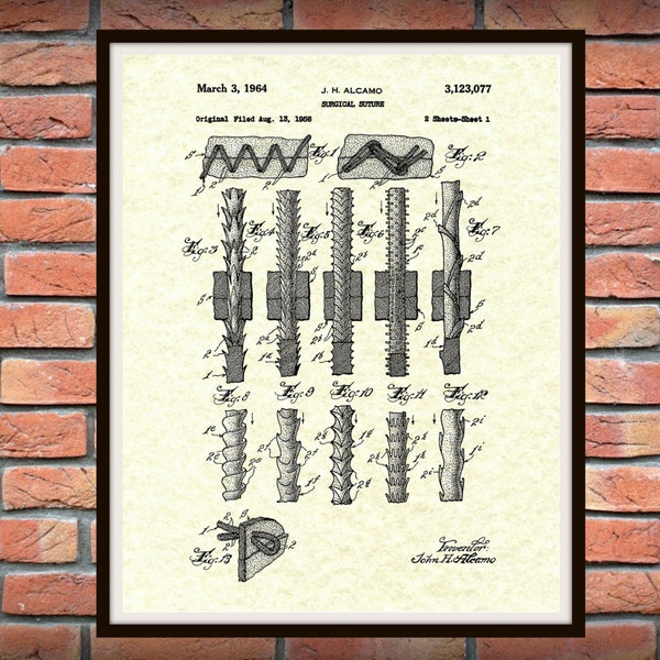 Patent 1964 Surgical Suture - Art Print - Medical -  Doctors Office - Nurse - Surgery Stitches - Hospital Wall Art - Surgeon Wall Art