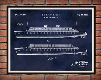 1937 Steamship Patent Print Vers #1 - Steamship Poster - Sailing Vessel - Nautical Decor - Titanic - Cruise Ship Decor