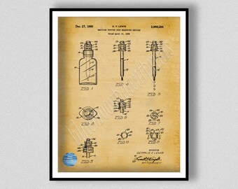 1960 Medicine Dropper Patent Print Medicine Dropper Poster Pharmacy Decor, Vintage Drug Measuring Device Pharmacist Gift Apothecary Wall Art
