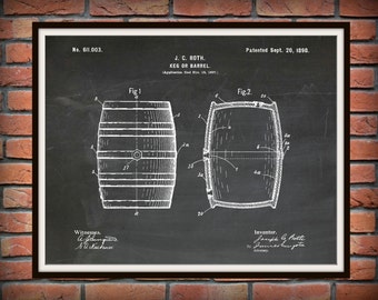 1898 Beer Keg Patent Print #2 - Wine Barrel Poster - Beer Barrel Poster - Sports Bar Decor - Microbrewery Decor - Winery Decor -