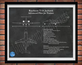 T-1A Jayhawk Print, Raytheon Hawker Beechcraft T-1A Jayhawk Blueprint, T-1A Wall Art Drawing, USAF Jet Trainer Airplane, T-1A Wall Art