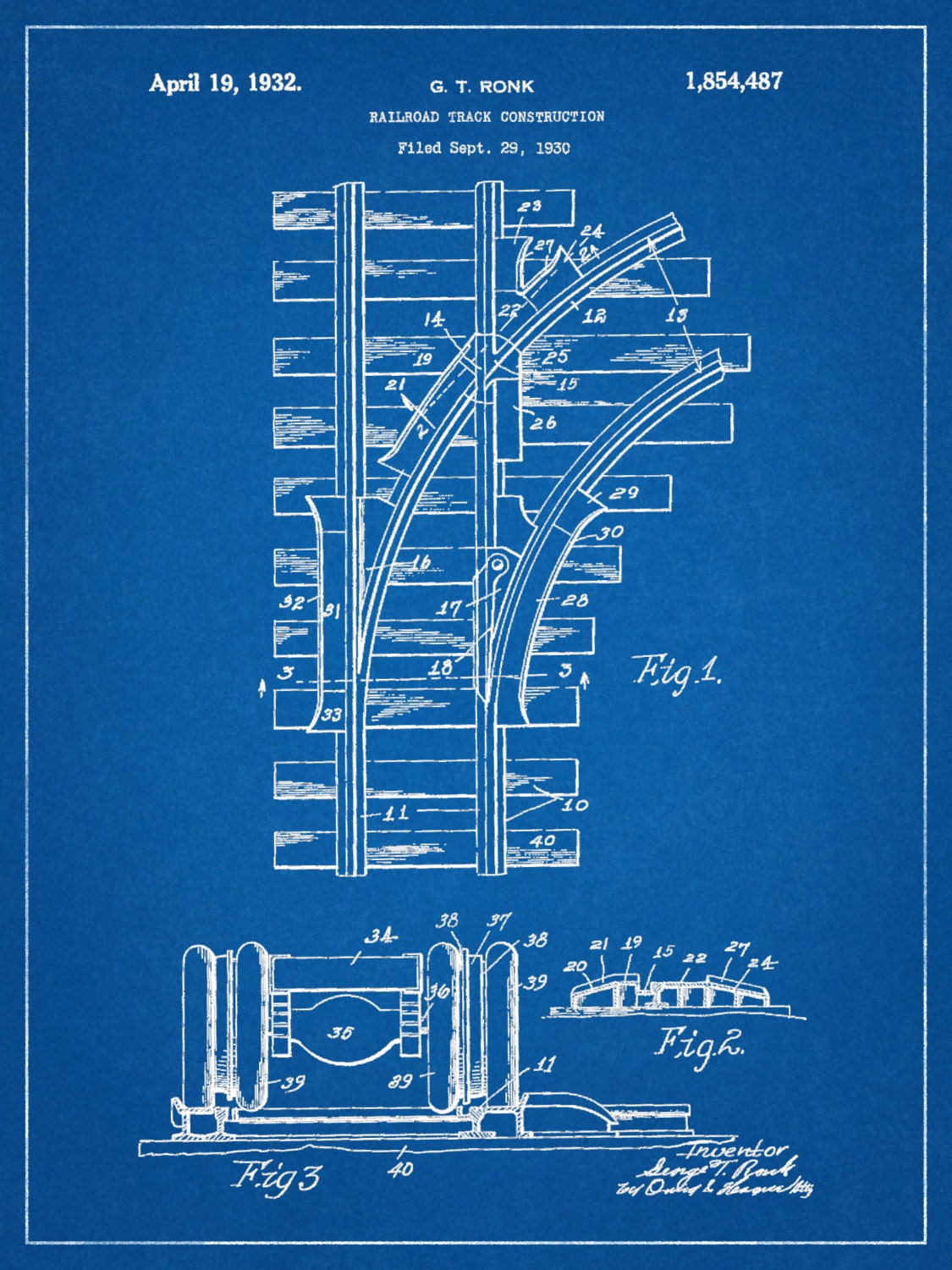 1932 Railroad Tracks Patent Print Train Tracks Poster Locomotive