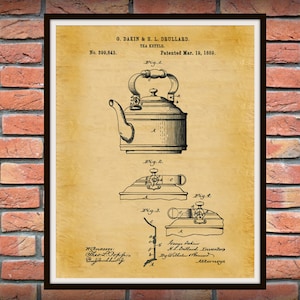 1889 Tea Kettle Patent Print - Kitchen Decor - Coffee Shop Decor - Starbucks Wall Art - Barista Gift Idea - Farmhouse Decor