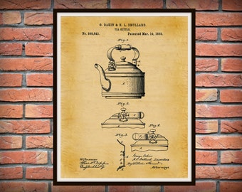 1889 Tea Kettle Patent Print - Kitchen Decor - Coffee Shop Decor - Starbucks Wall Art - Barista Gift Idea - Farmhouse Decor