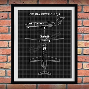 Cessna CJ4 Drawing, Cessna Citation CJ4 Jet Blueprint, Cessna Art Print, Cessna Poster, Aviation Art, Aviation Decor, Pilot Gift Idea