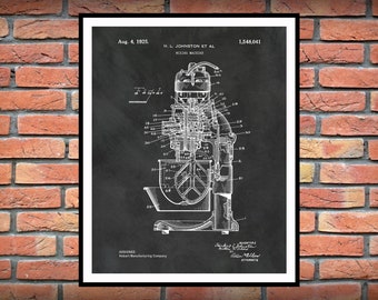 1925 Hobart Mixer Patent Print, Hobart Commercial Mixer Poster, Kitchen Decor, Pizza Shop Decor, Baker Gift Idea, Pizza Dough Makeer