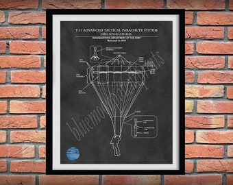 T-11 Parachute Drawing, US Military Parachute Blueprint, Paratrooper Wall Art, Army Airborne Assault, T-11 Parachute Poster