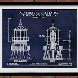 1870 Point Reyes Lighthouse Drawing - Point Reyes Light Station Art Print  - Nautical Wall Art -  Marine Art - Ships Beacon - Marin County