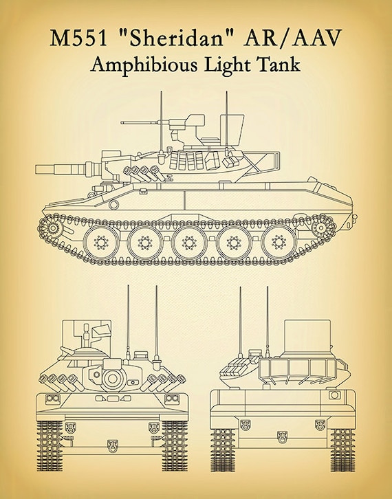 M551 Sheridan Tank Poster, Sheridan Small Tank Blueprint, Sheridan