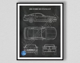 2005 Ford Mustang GT Poster, Fifth Generation Mustang S197, Mustang Sports Car Poster - Mustang Lover Gift Idea - 2005 Ford Mustang GT Print