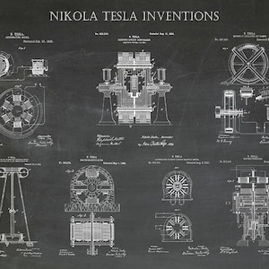 Shadowgraph Tesla Inventions Nikola Tesla Patent Prints - 7 Tesla Inventions Poster - Tesla Electric ...
