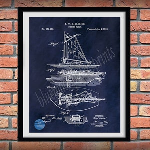 1883 Fishing Boat Patent Print, 1883 Fishing Float Sailboat Poster, Fishing Sailboat Art Print, 1883 Down Rigger Sailboat, Sailor Gift Idea