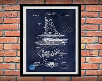 1883 Fishing Boat Patent Print, 1883 Fishing Float Sailboat Poster, Fishing Sailboat Art Print, 1883 Down Rigger Sailboat, Sailor Gift Idea
