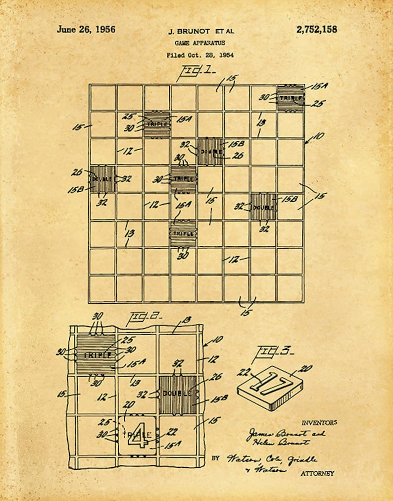 1956 Scrabble Game Patent Print Board Game Poster Game - Etsy