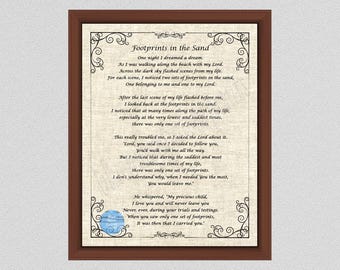Footprints in the Sand Wall Art, Inspirational Quote Poster, Footprints in the Sand Decorative Art Print, Footprints Poem Gift, Poetry Decor